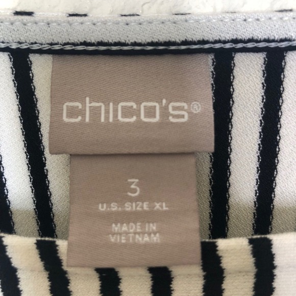 NWT Chico's XL Knit Top Black White Split Stripe 3/4 Sleeve Flared Cuff - Picture 4 of 15